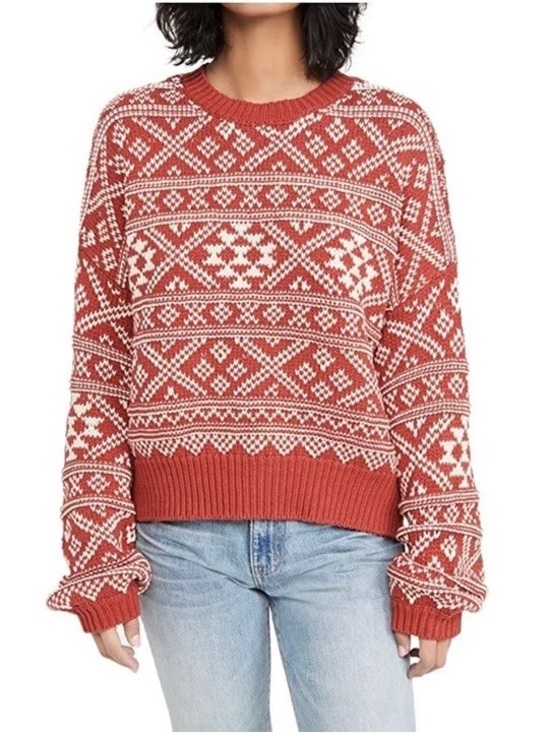 THE GREAT. Sweaters - The Great Fair Isle Pullover Sweater in Dried Currant XS